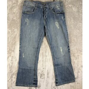 Y2K Mens GUESS Jeans Distressed Bootcut Denim Pants Size 38 Blue